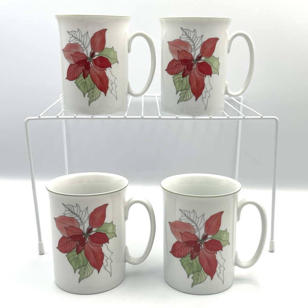 Vintage 1982 Block Spal‎ Poinsettia Mugs Set of 4 Portugal Mary Lou Goertzen